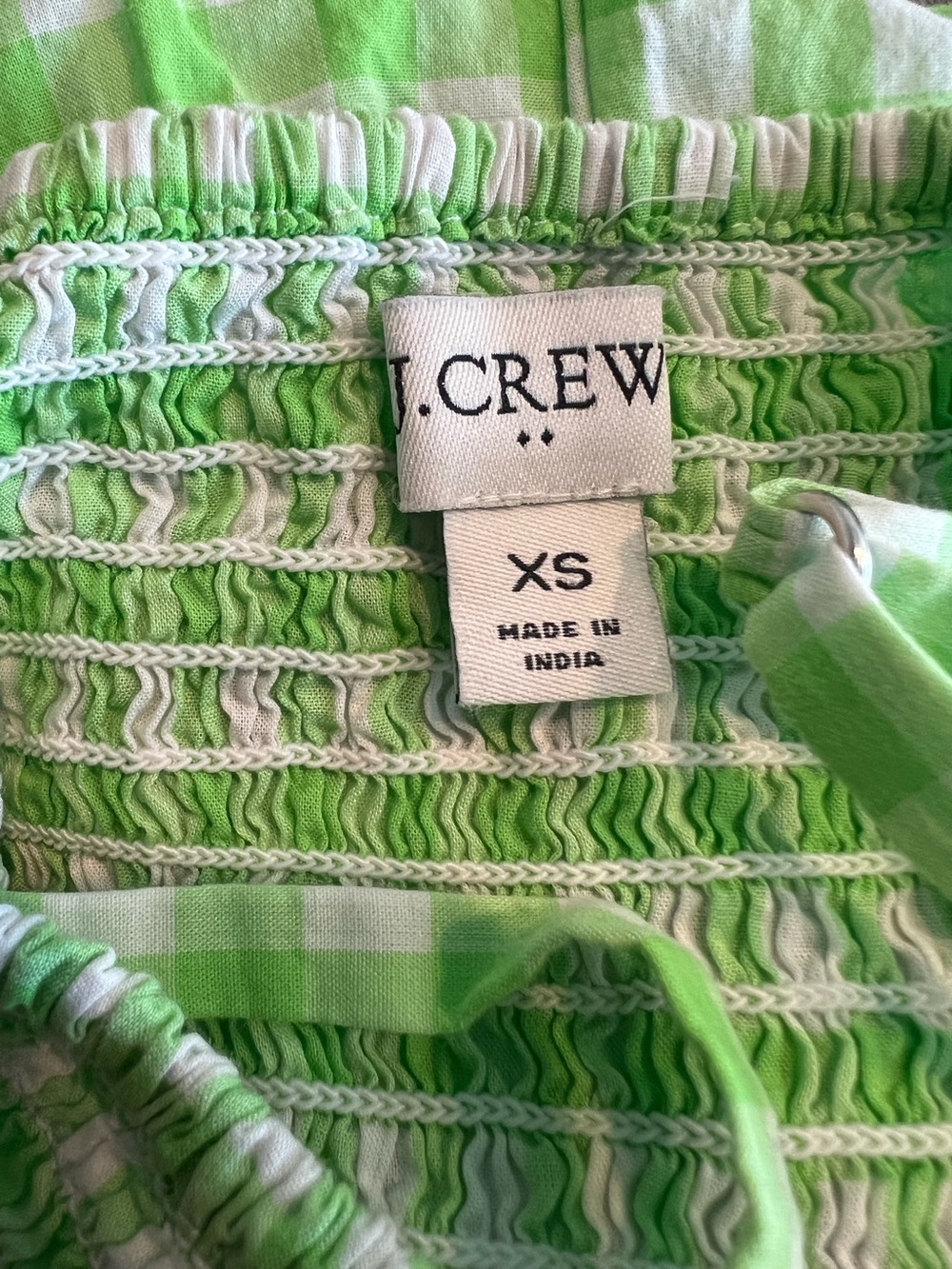 J Crew Smocked Sleeveless Tiered Midi Dress XS Gingham Green White - Picture 7 of 8